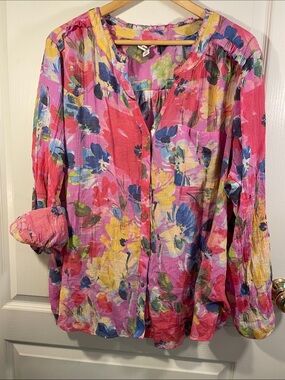 Zac & Rachel Pink Floral Button-Front Blouse